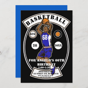 Black Blue Basketball Birthday Party Invites