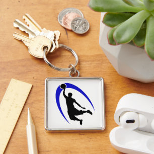 Black Blue Basketball Logo Keychain
