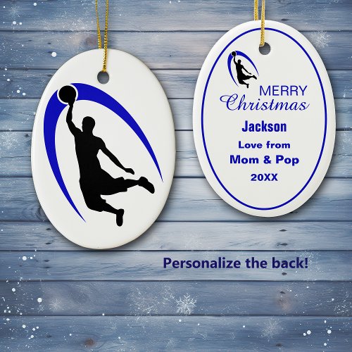 Black Blue Basketball Logo Personalized Ceramic Or Ceramic Ornament