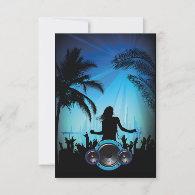 BLACK BLUE BEACH PARTY DANCING MUSIC PALM TREES FU INVITATION (Front)