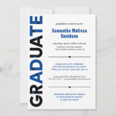 Black & Blue Big Bold Angle-Cut Letters Graduation Invitation (Back)
