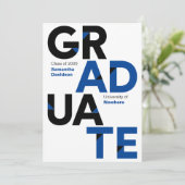 Black & Blue Big Bold Angle-Cut Letters Graduation Invitation (Standing Front)
