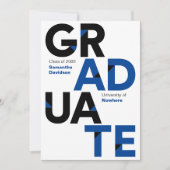 Black & Blue Big Bold Angle-Cut Letters Graduation Invitation (Front)