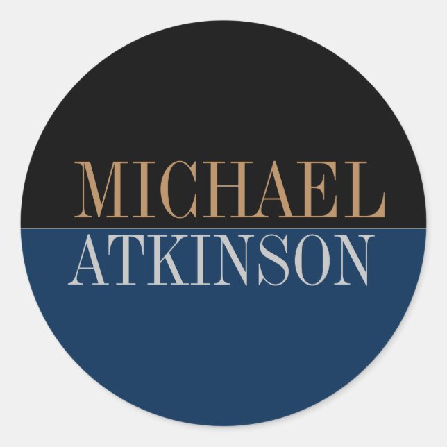 Black Blue Bold Text Trendy Stylish Classic Round Sticker (Front)