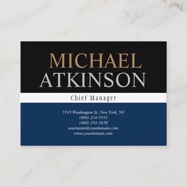 Black Blue Bold Text Trendy Stylish Large  Business Card (Front)