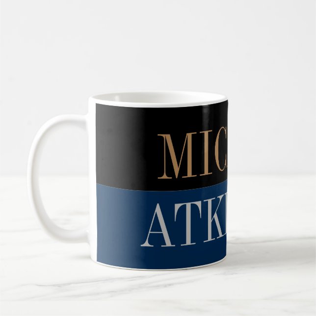 Black Blue Bold Text Trendy Stylish Your Name Coffee Mug (Left)