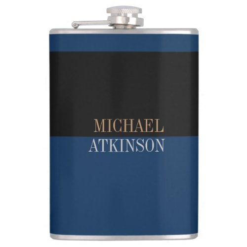 Black Blue Bold Text Trendy Stylish Your Name Flask