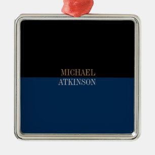 Black Blue Bold Text Trendy Stylish Your Name Metal Ornament