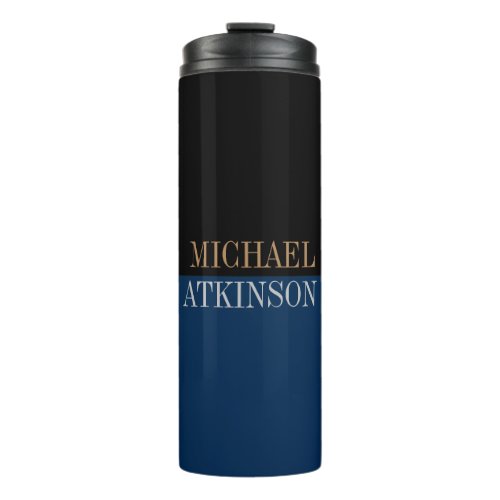 Black Blue Bold Text Trendy Stylish Your Name Thermal Tumbler