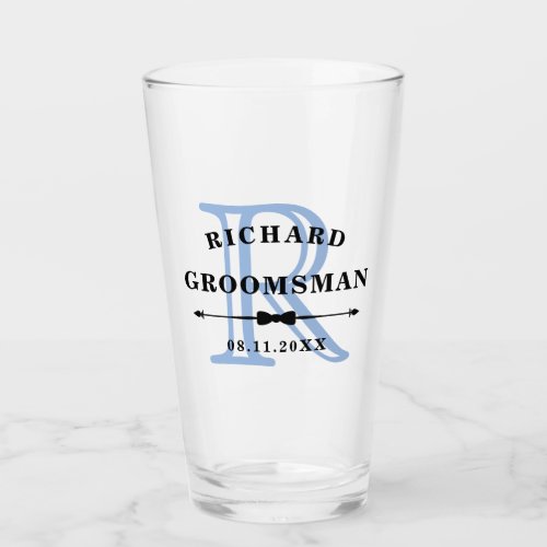 Black Blue Bow Tie Monogram Groomsman Wedding Glass