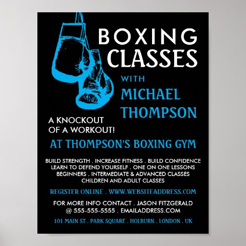 Black  Blue Boxing Gloves Boxing Class Advert Poster