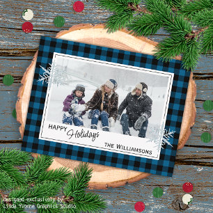 Black Blue Buffalo Lumberjack Plaid & Snowflakes Postcard