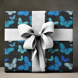 Black & Blue Butterfly Wrapping Paper