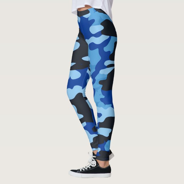 Black Blue Camo Leggings - Tactical Yoga Pants (Left)