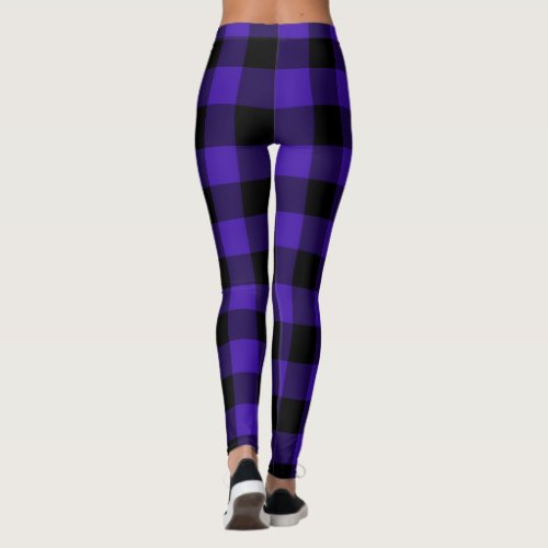 Black Blue Check Leggings