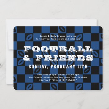 Black Blue Checkerboard Football Game Watch Party Invitation by 2BirdStone at Zazzle