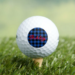 Black Blue Checkered Buffalo Pattern Personalize Golf Balls