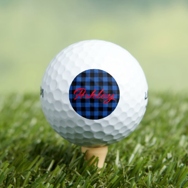 Black Blue Checkered Buffalo Pattern | Personalize Golf Balls (Insitu Tee)