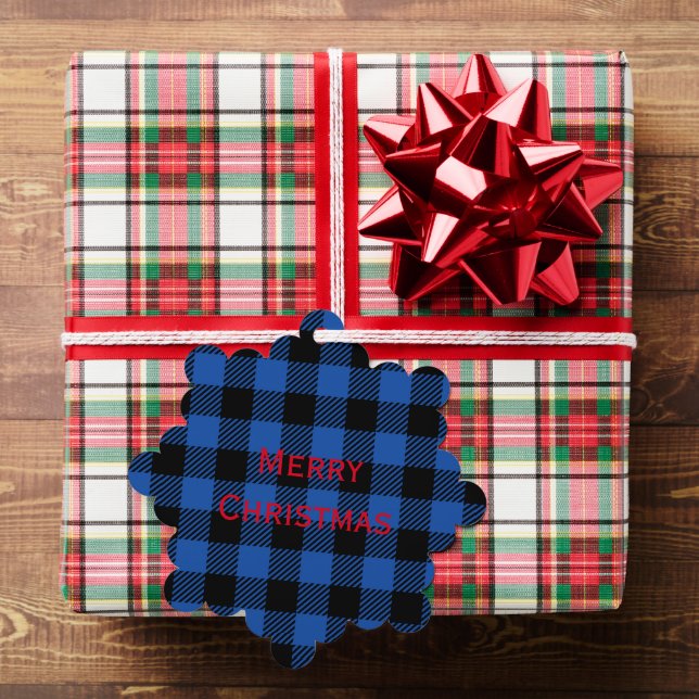 Black Blue Checkered Buffalo Pattern | Personalize Ornament Card (Insitu (Gift))