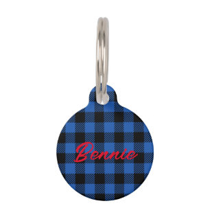 Black Blue Checkered Buffalo Pattern   Personalize Pet ID Tag