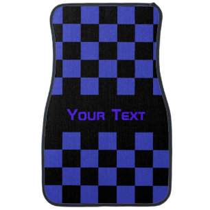 Black Blue Checkered Car Floor Mat Custom Text