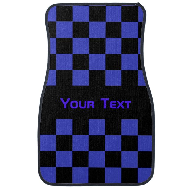 Black Blue Checkered Car Floor Mat Custom Text (Front)