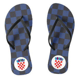 Black Blue Checkers With Croatian Coat of Arms Flip Flops