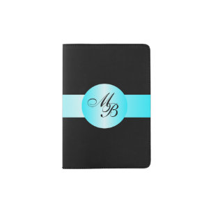 Black Blue Circle Design Monogrammed Passport Holder