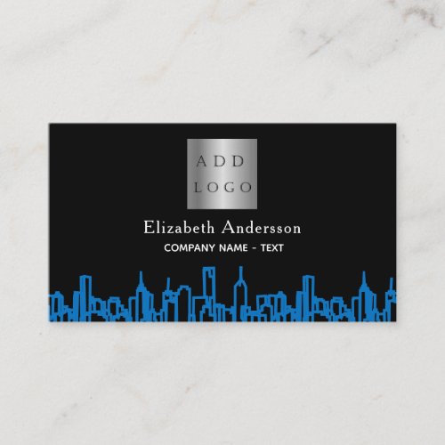 Black blue city skyline real estate logo business card