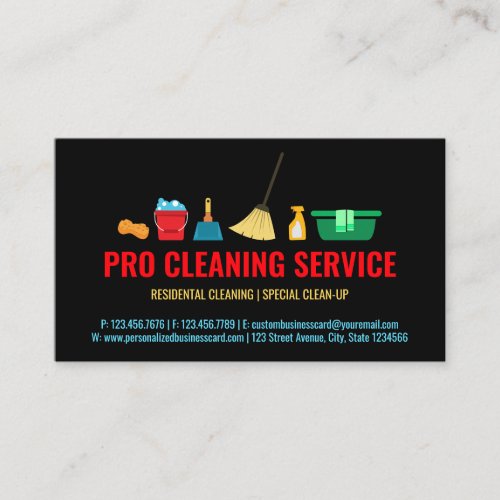 Black blue Cleaning janitorial Supplies house maid Business Card