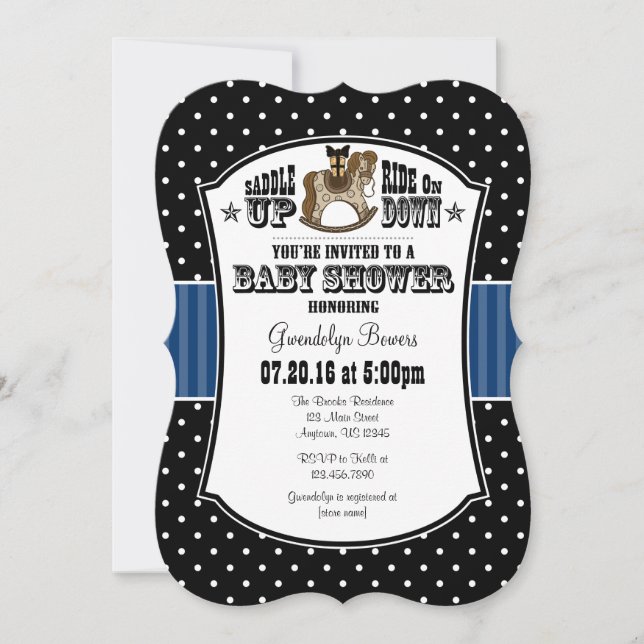 Black Blue Cowboy Baby Shower Invitation (Front)