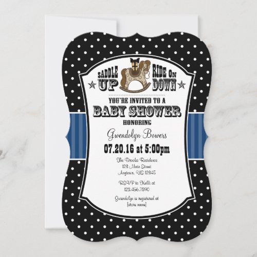 Black Blue Cowboy Baby Shower Invitation