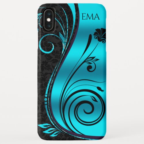 Black Blue Damask And Black Swirls iPhone XS Max Case