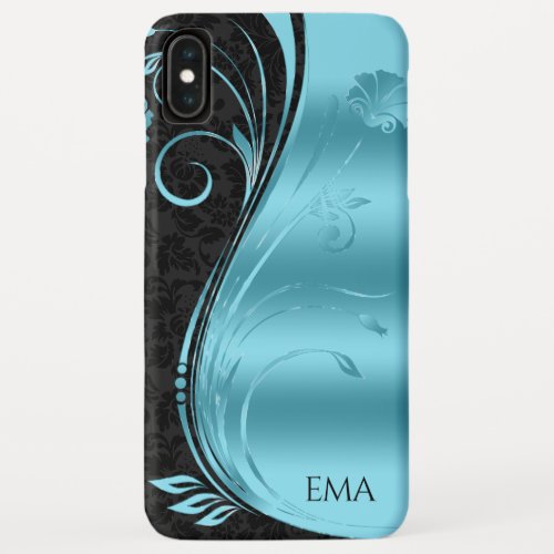 Black Blue Damask And Swirls iPhone XS Max Case