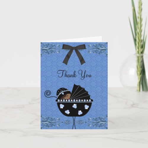 Black Blue Damask Baby Shower Thank You Cards