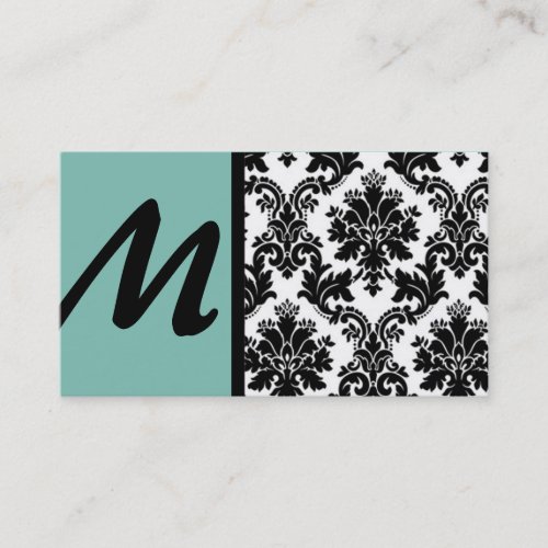Black Blue Damask Business Cards