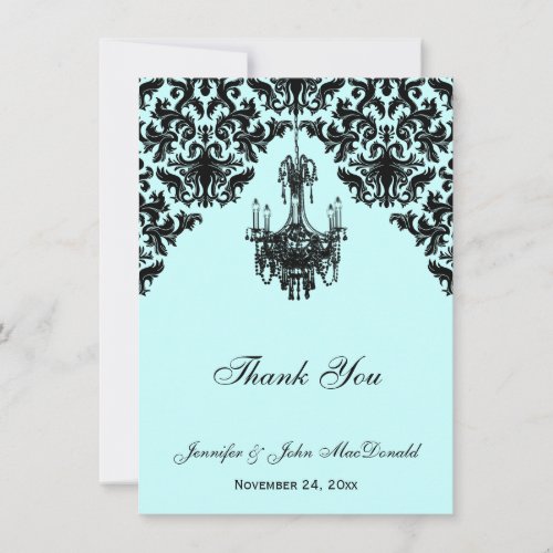 Black Blue Damask Chandelier Thank You Card