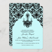 Black Blue Damask Chandelier Wedding Invitation (Front/Back)