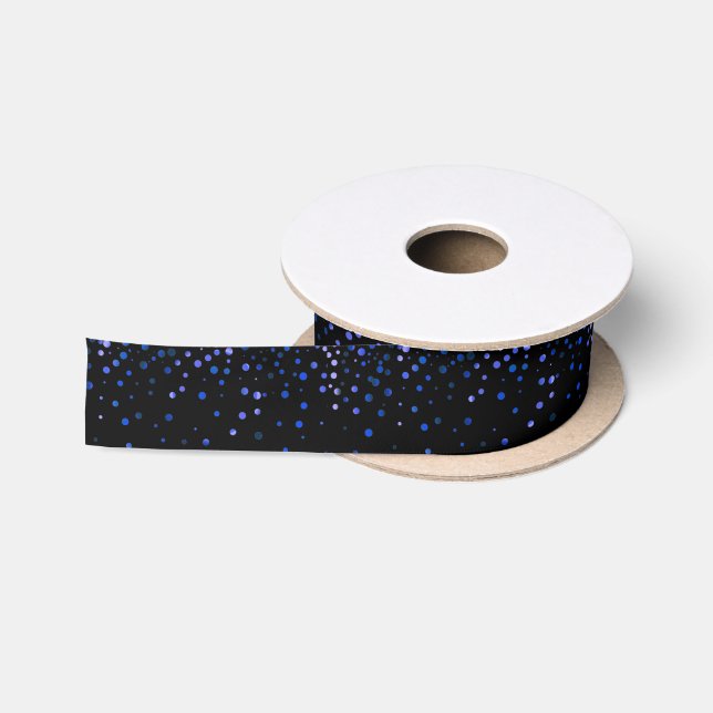 Black Blue Dots Confetti Glitter Faux Foil White Satin Ribbon (Spool)
