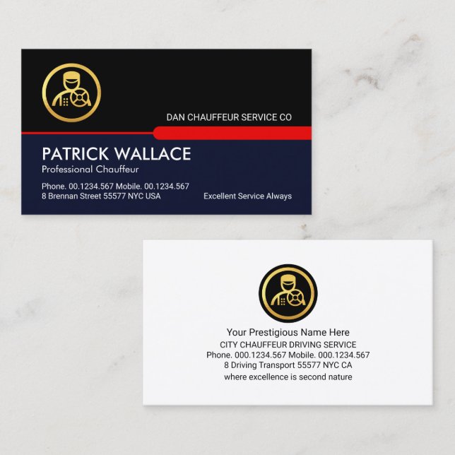 Black Blue Driving Layers Chauffeur Business Card (Front/Back)