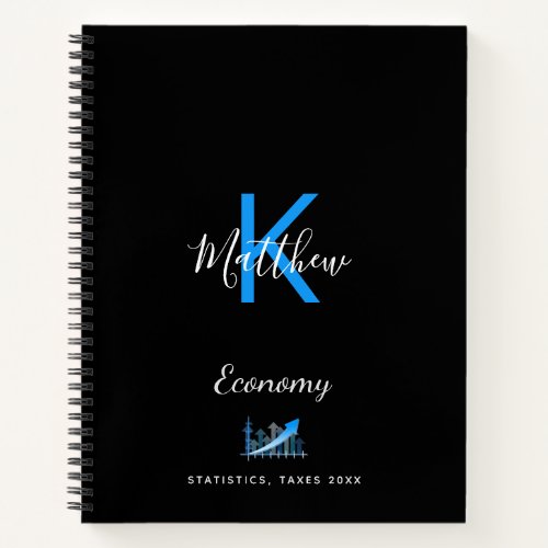 Black blue economy office monogram notebook