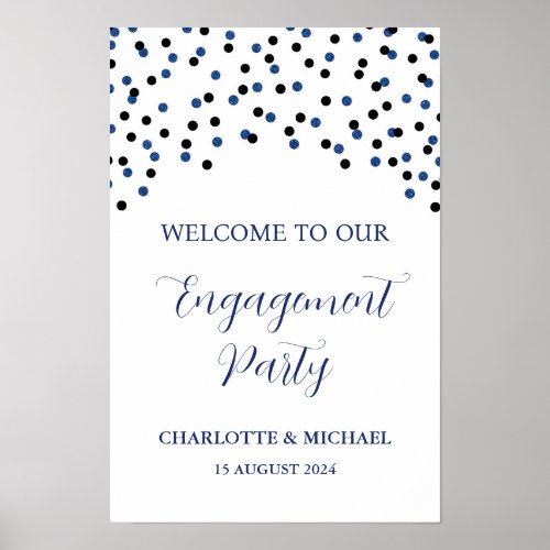 Black Blue Engagement Party Custom 12x18 Poster