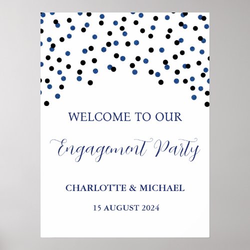 Black Blue Engagement Party Custom 18x24 Poster