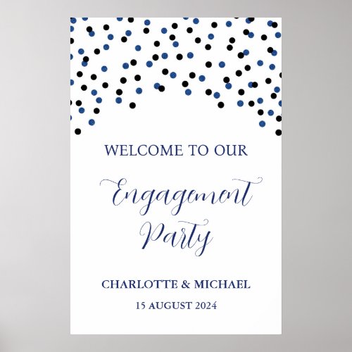 Black Blue Engagement Party Custom 20x30 Poster