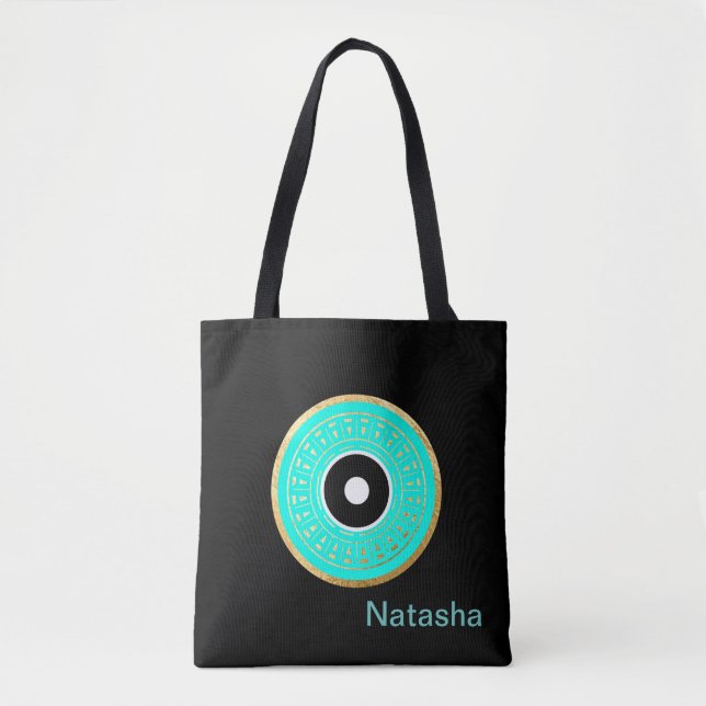 Black, Blue Evil Eye Personalized Tote Bag (Front)