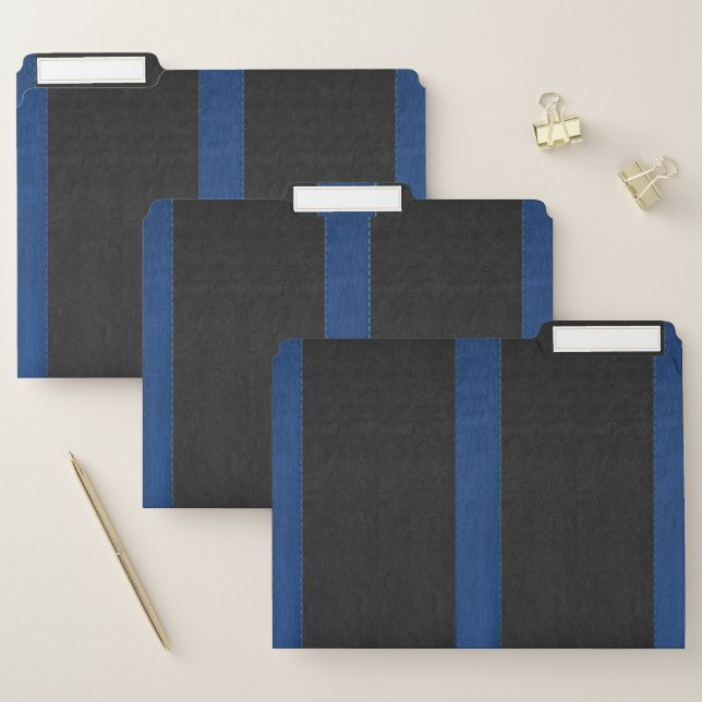 Black & Blue Faux Leather Stitched Effect File Folder (Set)