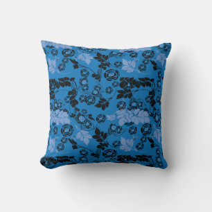 Black Blue flora patterns Throw Pillow