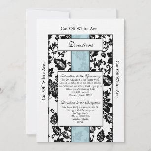 Black/Blue Floral Damask Wedding Directions Card