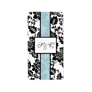 Black/Blue Floral Damask Wedding Hershey Wrapper Label