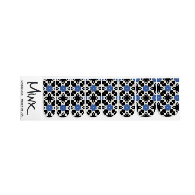 Black Blue Floral Tile Nail Decals (Left Hand)